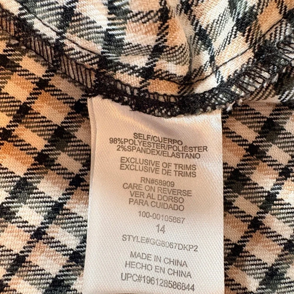 GB Girls Plaid Pinafore Dress Girls Size 14 Black Tan Checkered Sleeveless Mini